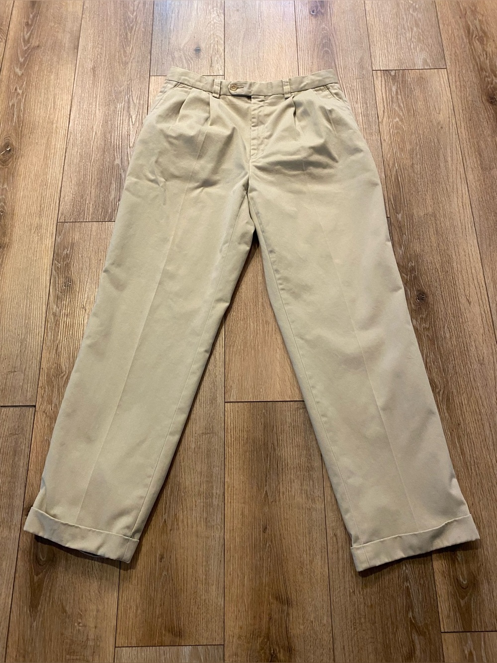 Lauren Ralph Lauren Men's 33x32 Khaki Trousers 100% Cotton Pleated Cuffed Vtg